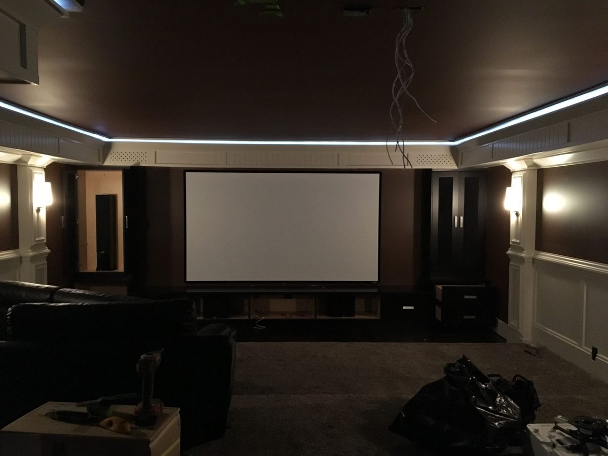 Dedicated home theatre room with projector screen